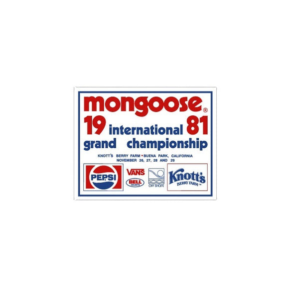 Mongoose - Participant 1981 Knotts Berry Farm White decal