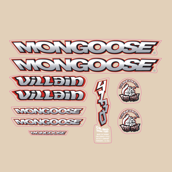 1997 Mongoose - Villain Red Silver - Decal set