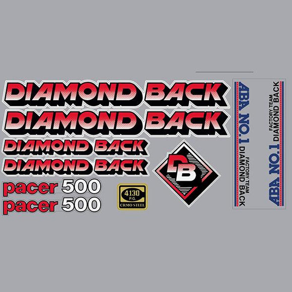 1984 Diamond Back - PACER 500 - RED - on WHITE decal set