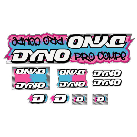 1988 DYNO -PRO COMPE - Pink Blue on chrome decal set