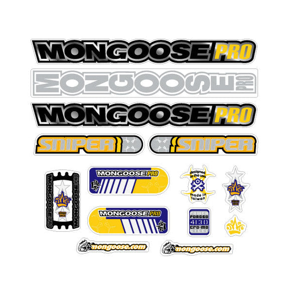 2001 Mongoose - Sniper Silver Yellow for chrome frame - Decal set