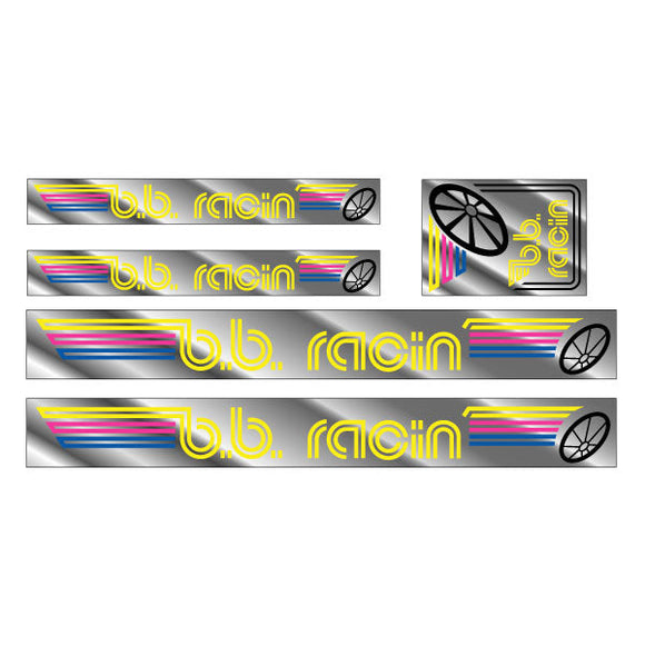 BB Racin - Multi Color on Chrome BMX decal set