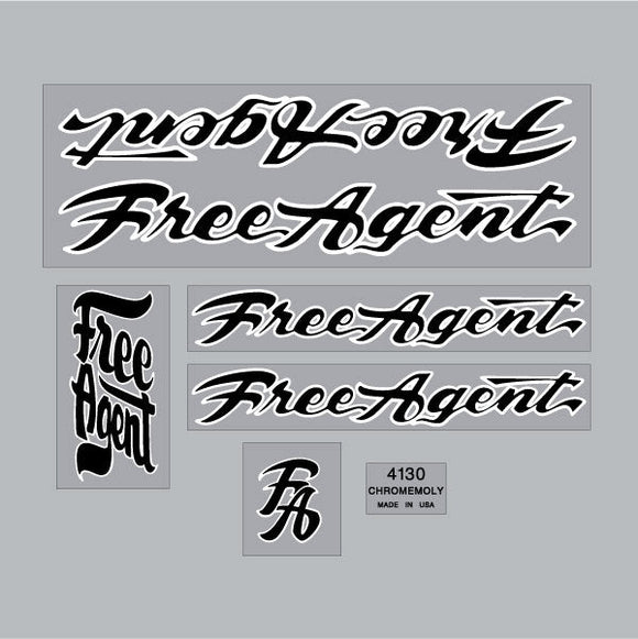 1984-89 Free Agent -Black & White outline LONG FORK on clear decal set