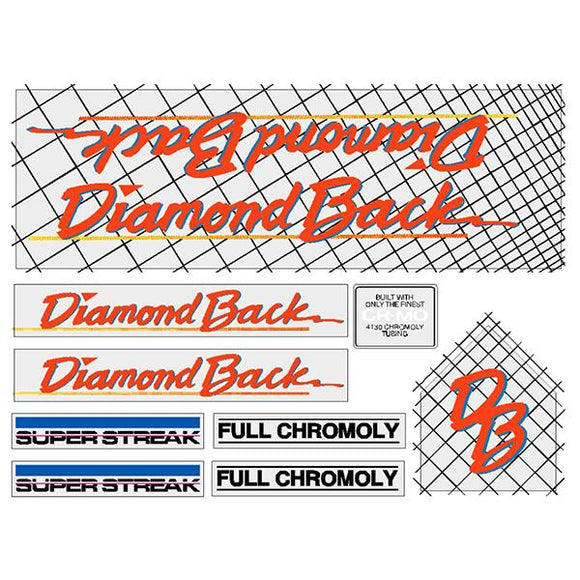 1985 Diamond Back - Super Streak -for chrome frame decal set - fluoro orange/red
