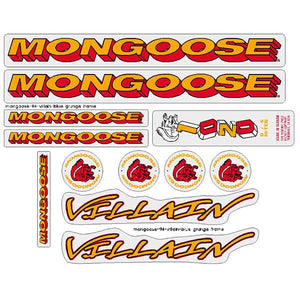 1994 Mongoose - Villain for blue "grunge" or chrome frame - Decal set