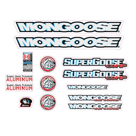 1996 Mongoose - Supergoose Comp - White Blue decal set- old school bmx
