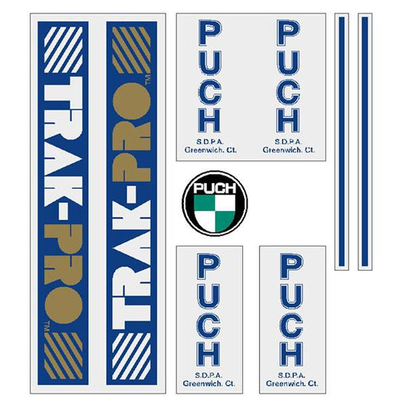 Puch - Trak-Pro - blue & gold on clear decal set