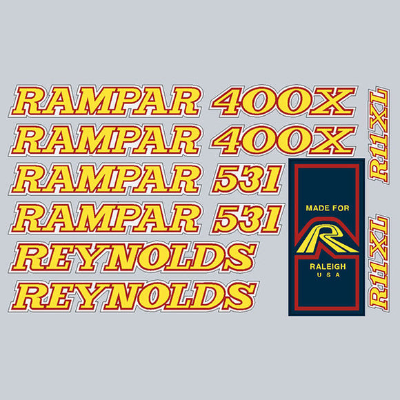 Rampar - R11XL - 400X Reynolds 531 - yellow on white decal set