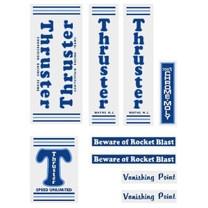 Thruster - Vanishing Point Blue T On Clear Old School Bmx Decal-Set