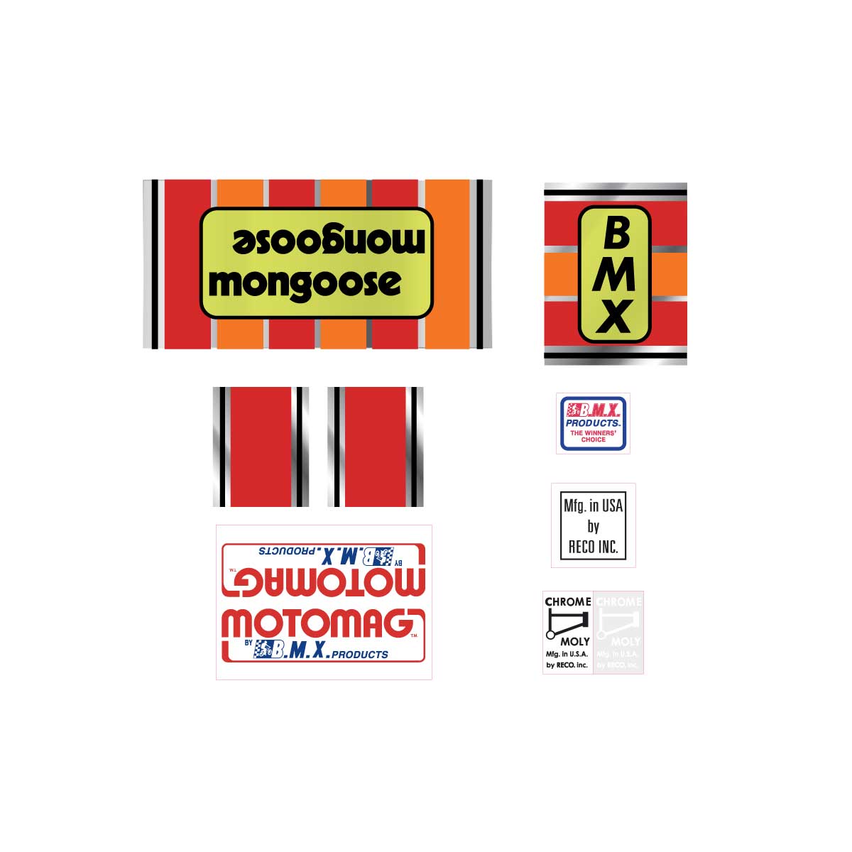 1975-76 Mongoose - Motomag Green decal set | BMX Products USA