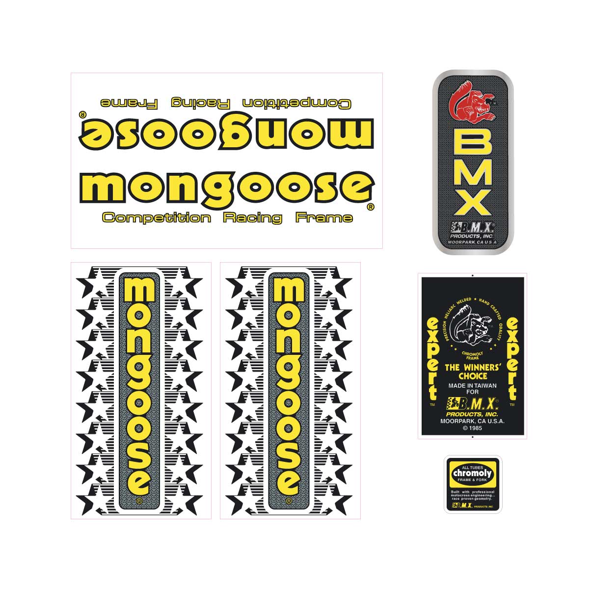 1985 Mongoose - Expert decal set - Yellow | BMX Products USA