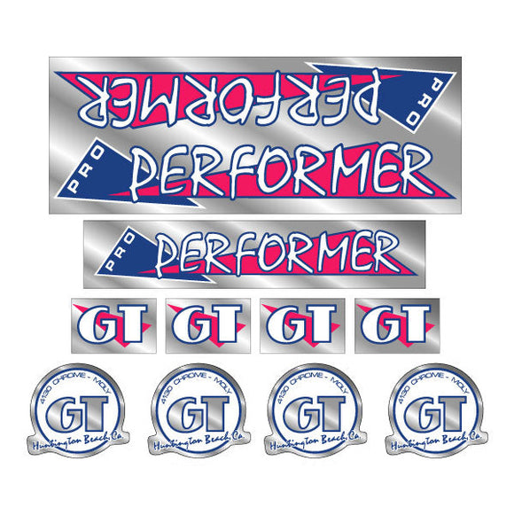 1986 GT BMX PRO Performer - Magenta and blue on Chrome - decal set