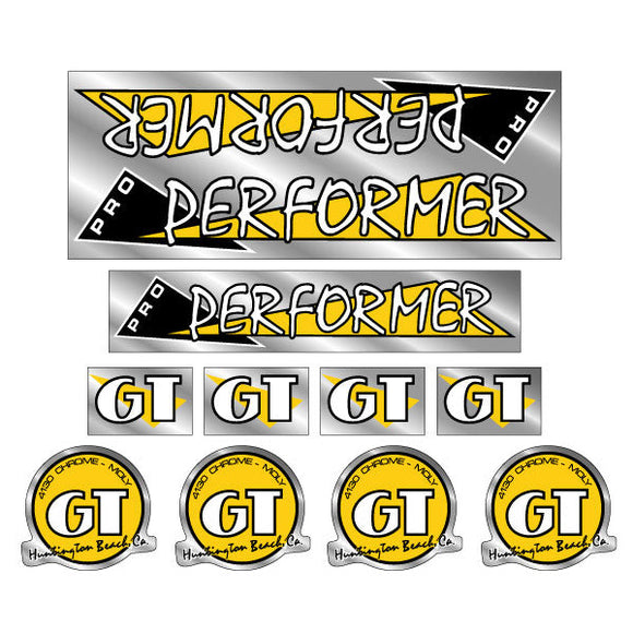 1986 GT BMX PRO Performer - Yellow and Black on Chrome - decal set