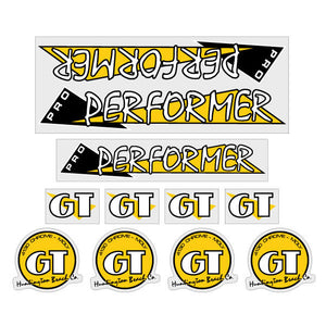 1986 GT BMX PRO Performer - Yellow and Black on Clear - decal set