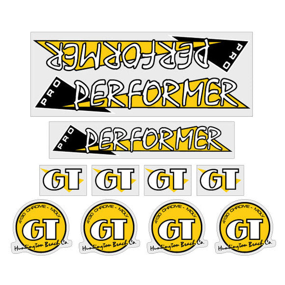 1986 GT BMX PRO Performer - Yellow and Black on Clear - decal set