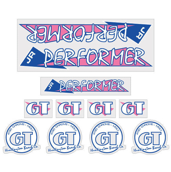 1986 GT BMX - JR Performer - Pink and blue on clear - decal set