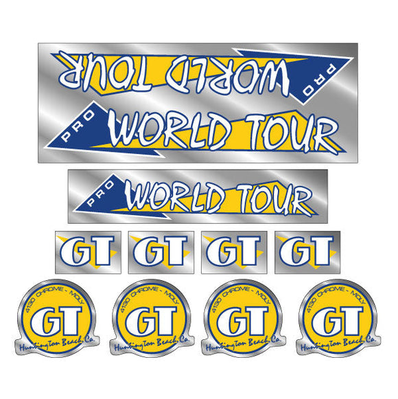 1986 GT BMX PRO World Tour - Yellow and blue on chrome - decal set