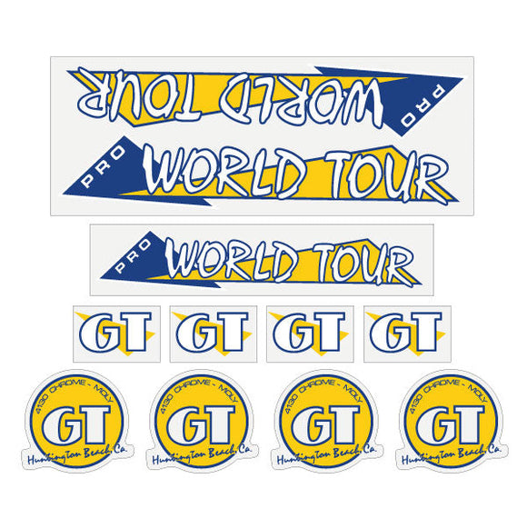 1986 GT BMX PRO World Tour - Yellow and blue on clear - decal set