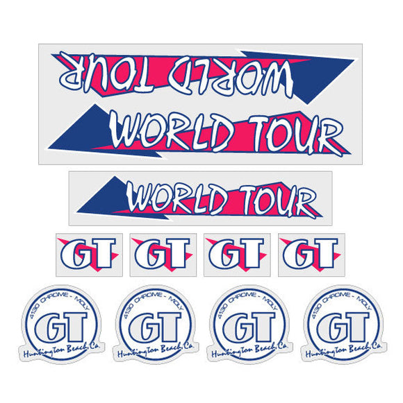 1986 GT BMX World Tour - Magenta and blue on clear - decal set