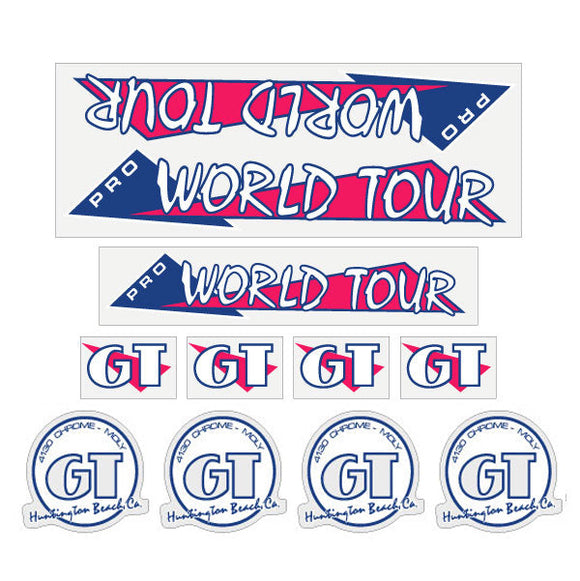 1986 GT BMX PRO World Tour - Magenta and blue on clear - decal set