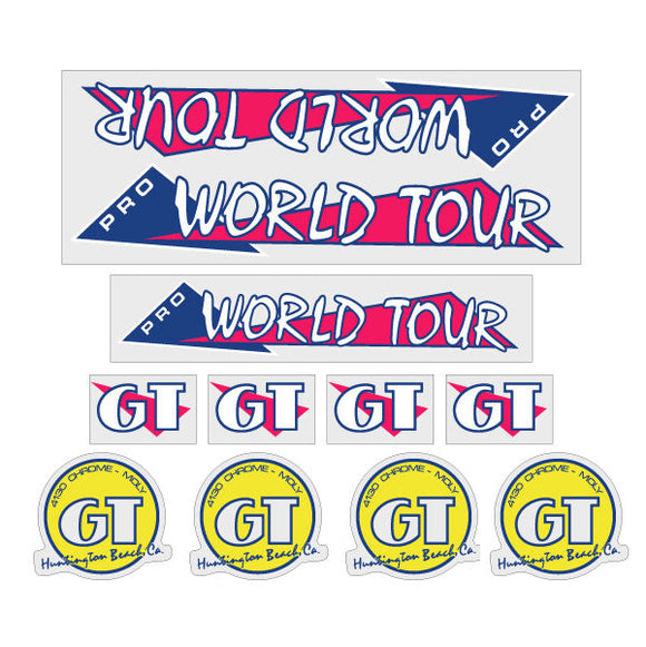 1986 GT BMX PRO World Tour - magenta, blue & yellow on clear - decal set