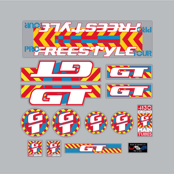 1990  GT BMX - Pro Freestyle TOUR (Split down tube) - for colored frames decal set