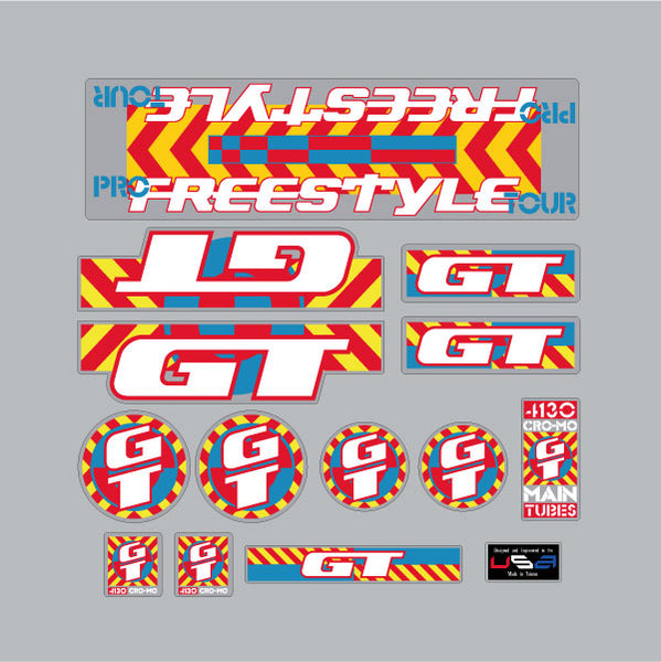 BMX GT フリースタイルプロ　フレームステッカー 1990 GT BMX - Pro Freestyle TOUR (Split DT) - for colored frames