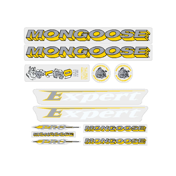 1994 Mongoose - Expert Pro - Silver-Yellow Decal set - for green frame