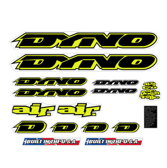 1994 DYNO - AIR decal set - FLURO YELLOW for Chrome frame