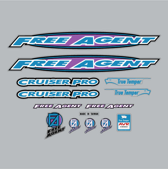 1995 Free Agent - Cruiser Pro - decal set | BMX Products USA