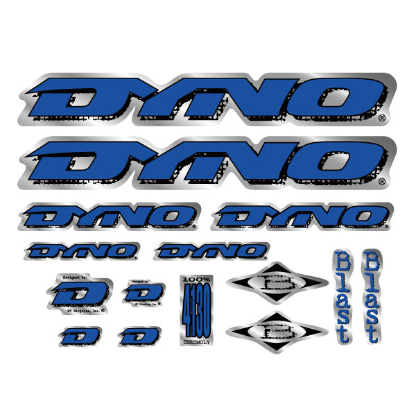 1997 DYNO - BLAST blue decal set on chrome | BMX Products USA