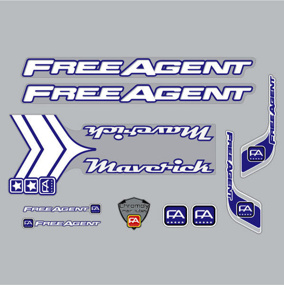 1999 Free Agent - Maverick - Blue & White  clear decal set