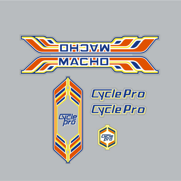 Cycle Pro - SUPER MACHO - Orange Yellow Blue decal set | BMX Products USA