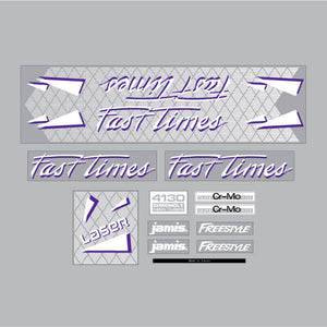 Jamis - "Fast times" Freestyle White Purple silver bmx decal set