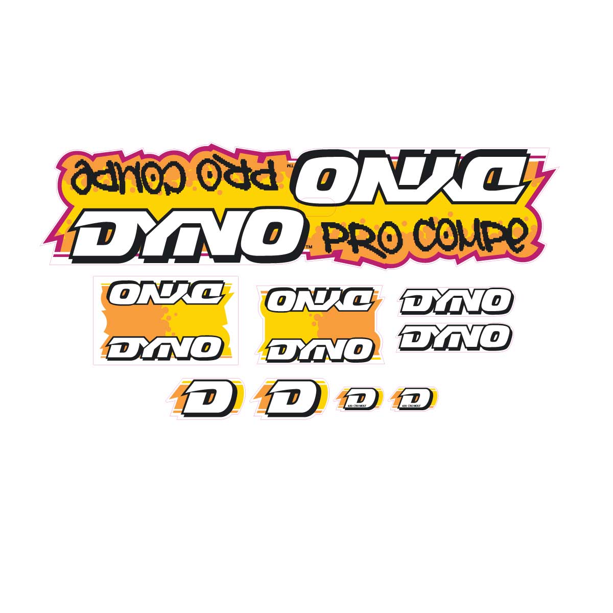 1988 DYNO - PRO COMPE - Orange yellow on clear decal set | BMX Products USA