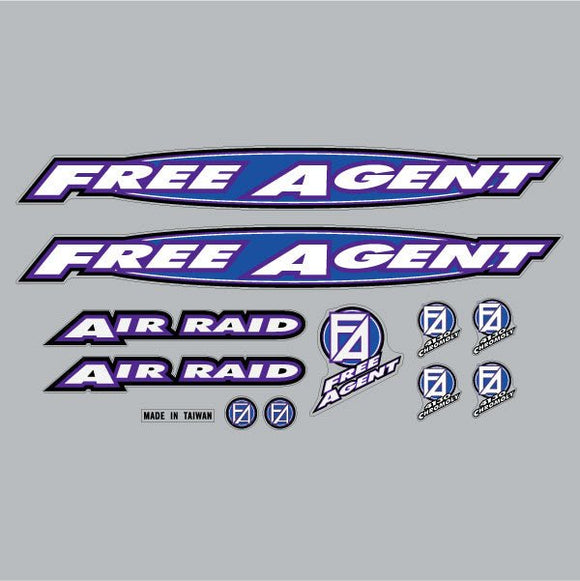 1996 Free Agent - Air Raid - Blue & White clear decal set | BMX ...