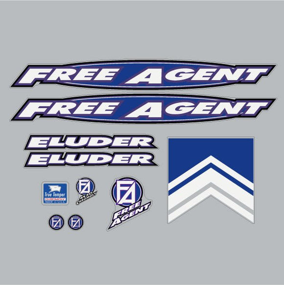 1996-97 Free Agent - ELUDER - Black, Blue & Purple  on clear decal set