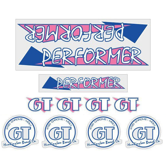 1986 GT BMX Performer - pink and blue on clear - decal set