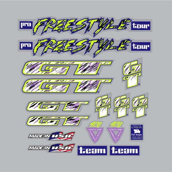 1993 GT BMX - Pro Freestyle Tour Decal set - Fluro Yellow | BMX
