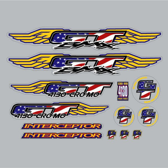 GT - 1997 Interceptor CUSTOM USA FLAG with yellow wings decal set