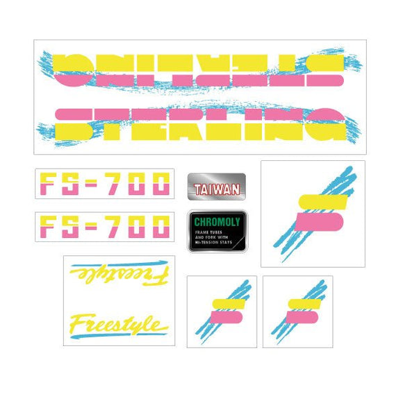 Sterling - FS - 700 Freestyle decal set - Yellow Pink on clear