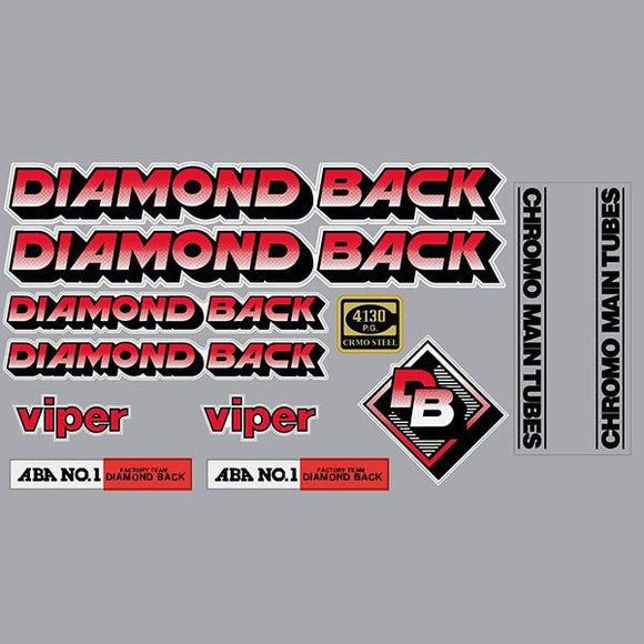 1984 Diamond Back - VIPER - RED - on WHITE decal set