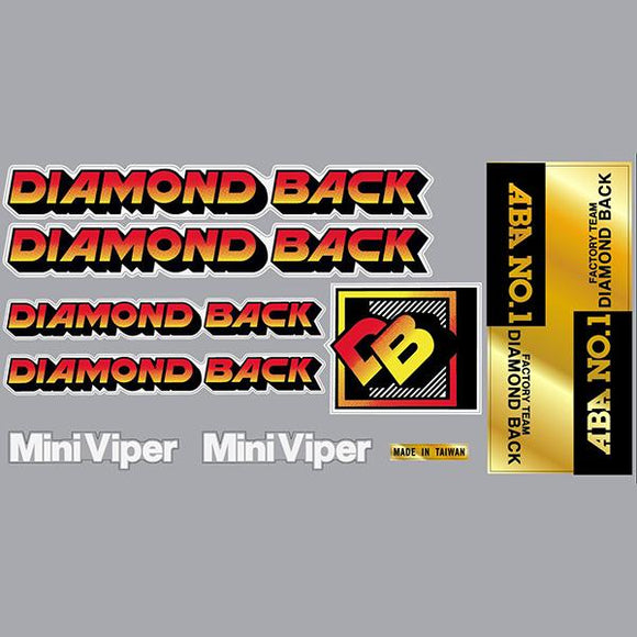 Diamond Back - 1984 MINI VIPER - RED YELLOW - on WHITE decal set