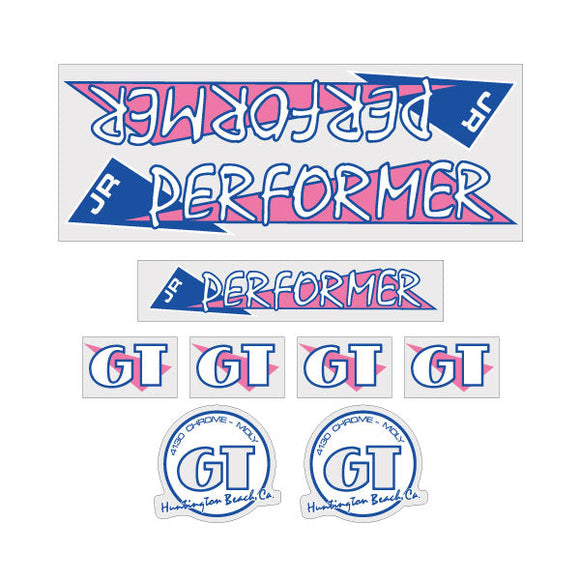 1986 GT BMX - JR Performer - Pink and blue on clear - decal set