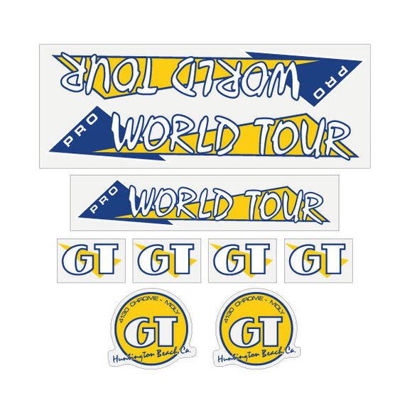 1986 GT BMX PRO World Tour - Yellow and blue on clear - decal set