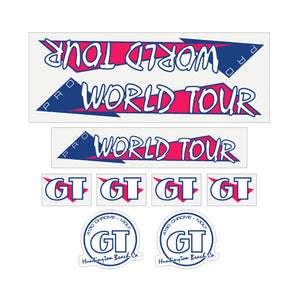 1986 GT BMX PRO World Tour - Pink and blue "THIN FONT" on clear - decal set