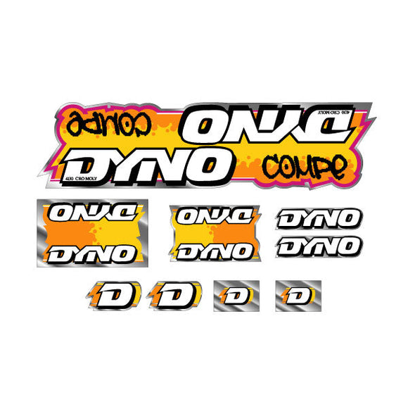 1988  DYNO - COMPE - Orange yellow on chrome decal set