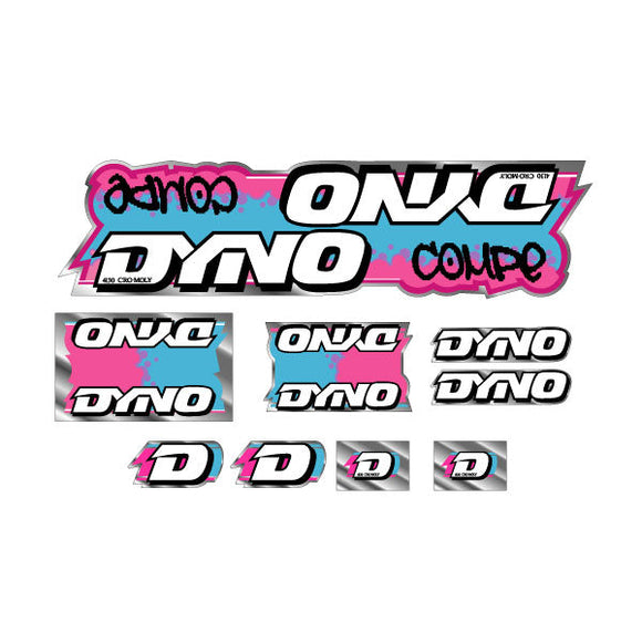 1988 DYNO - COMPE - Pink Blue on chrome decal set