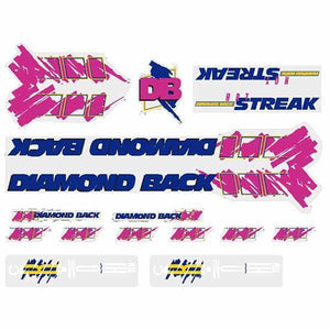 Diamond Back - 1988 Hot Streak Blue Pink Db Decal Set Old School Bmx Decal-Set