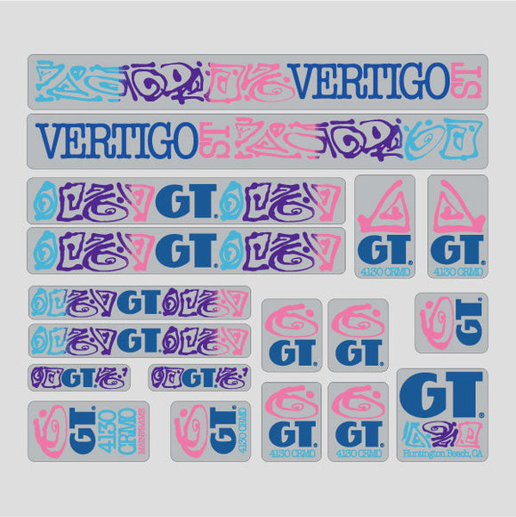 1989 GT BMX - Vertigo - Blue on Clear decal set